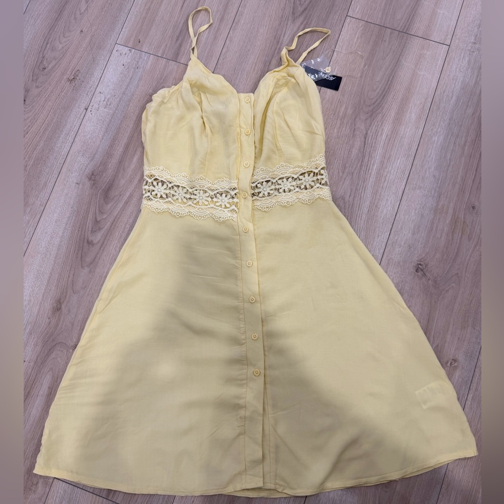 Ardene Light Yellow Lace Button-Front Mini Dress